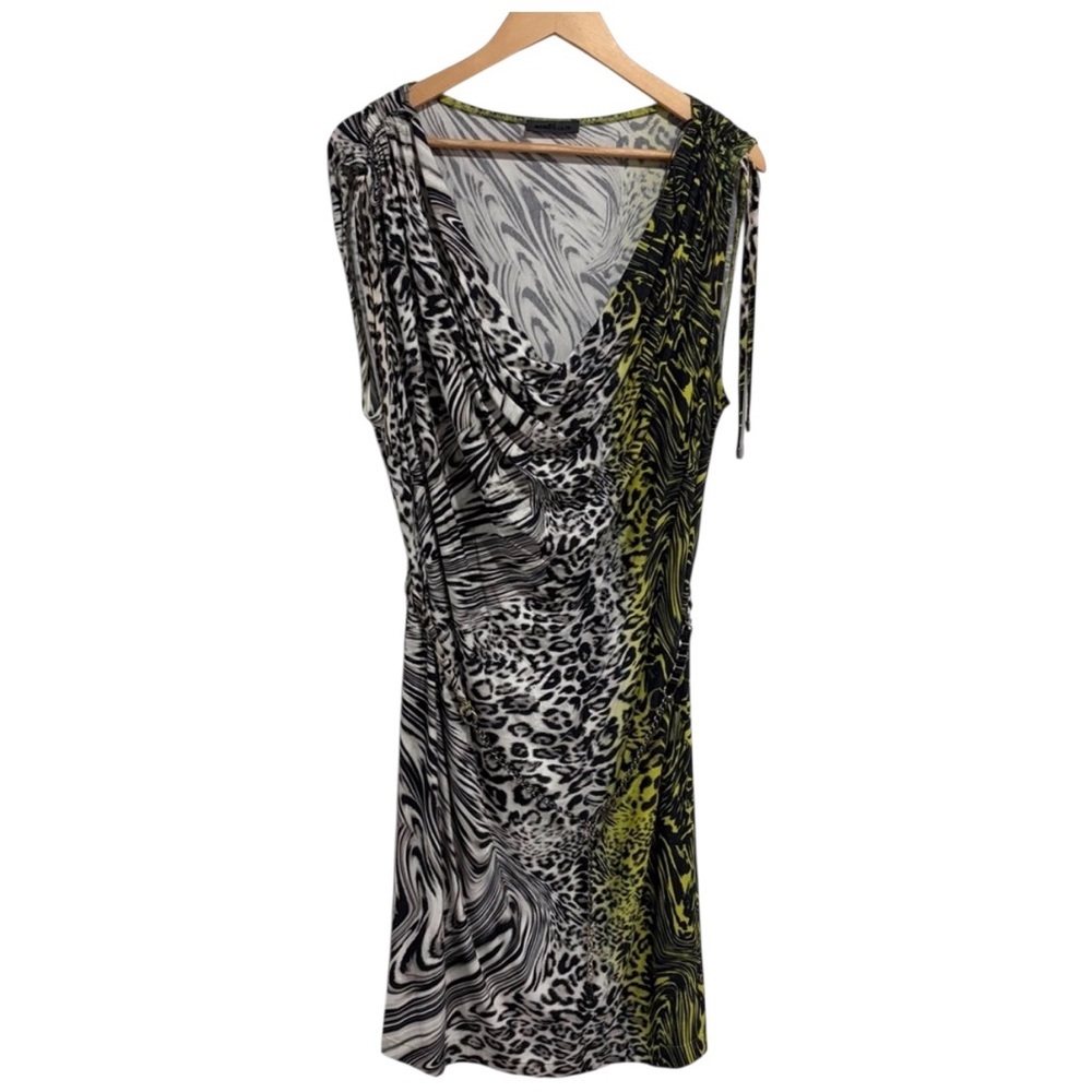 Airfield Women’s Midi Animal Print Shoulder-Tie Dress with Belt